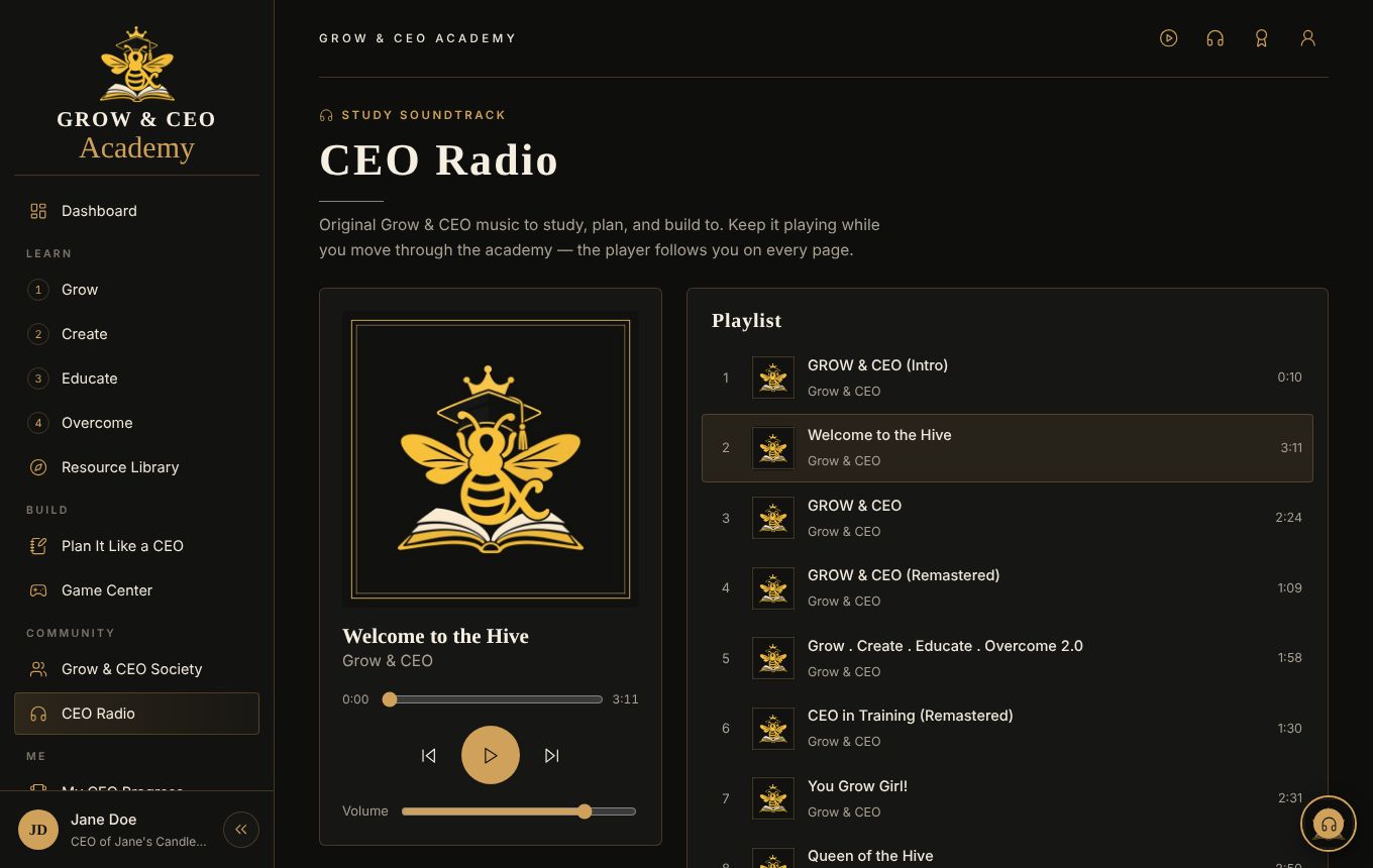 CEO Radio with the song Welcome to the Hive and the playlist